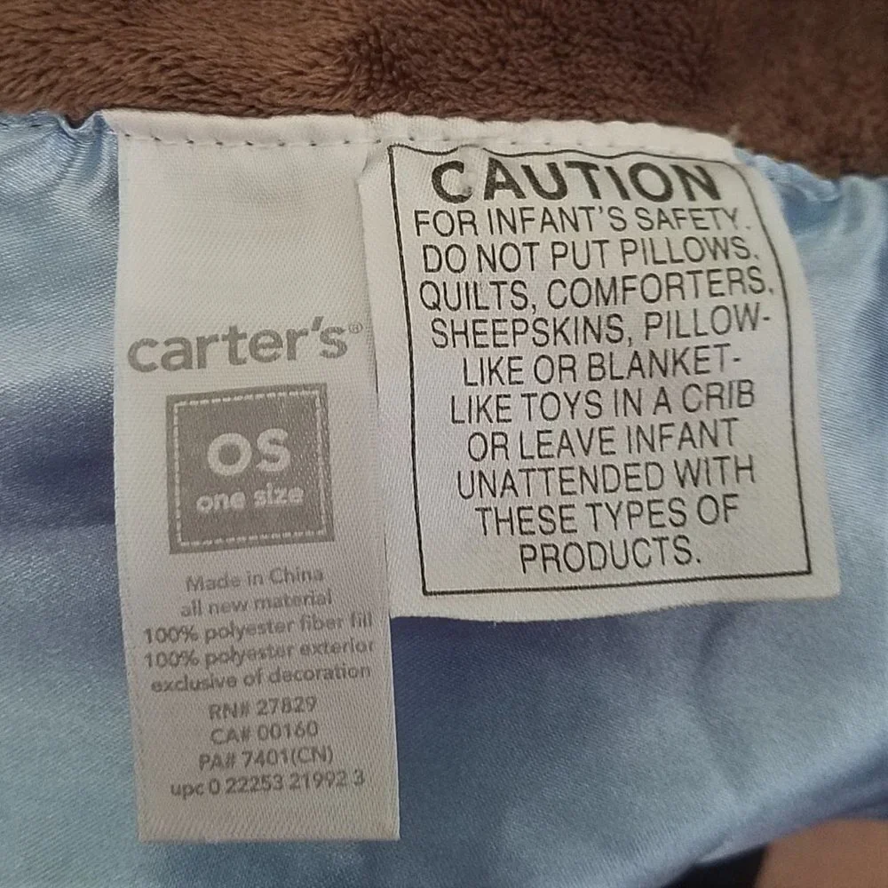 Carter's WOOF Puppy Dog Lovey Rattle Plush Blue Brown Stuffed Animal Baby Toy